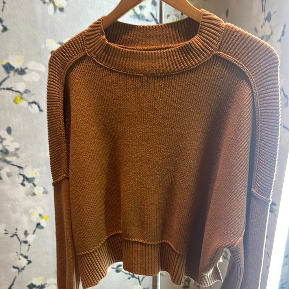 Free People Brown Crew Neck Sweater Soft Knit Casual - Picture 2 of 6